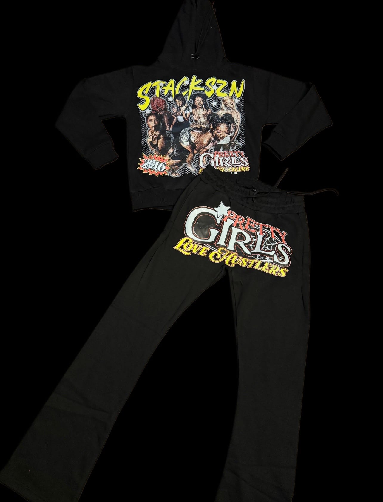 STACKSZN "Pretty Girls Love Hustlers" Black Hoodie & Sweatpants Set